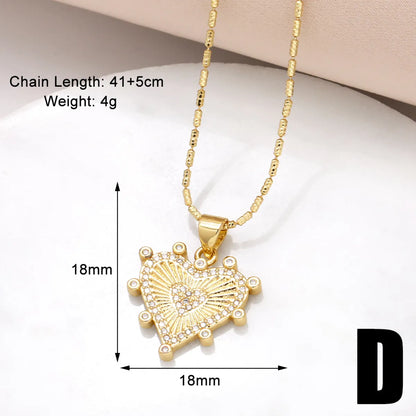 201 Stainless Steel Copper 18K Gold Plated Inlay Human Cross Heart Shape Zircon Pendant Necklace