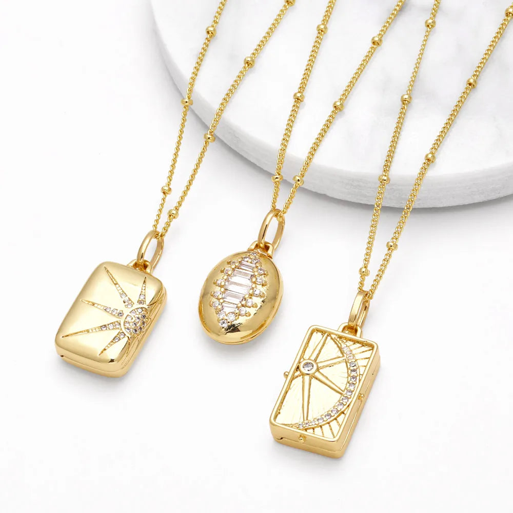 201 Stainless Steel Copper 18K Gold Plated Inlay Sun Shell Zircon Pendant Necklace