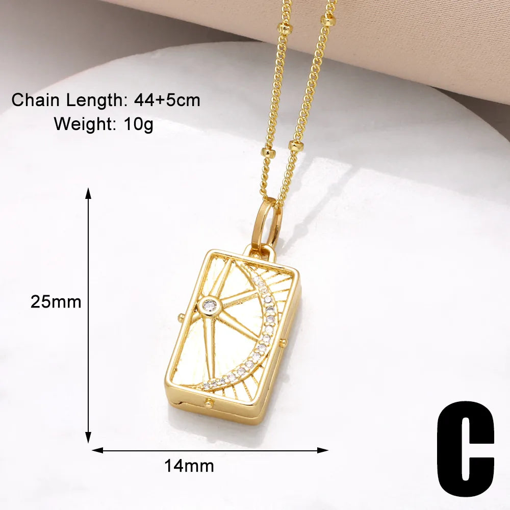 201 Stainless Steel Copper 18K Gold Plated Inlay Sun Shell Zircon Pendant Necklace