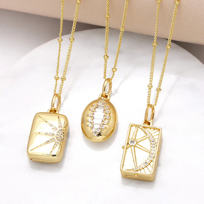 201 Stainless Steel Copper 18K Gold Plated Inlay Sun Shell Zircon Pendant Necklace