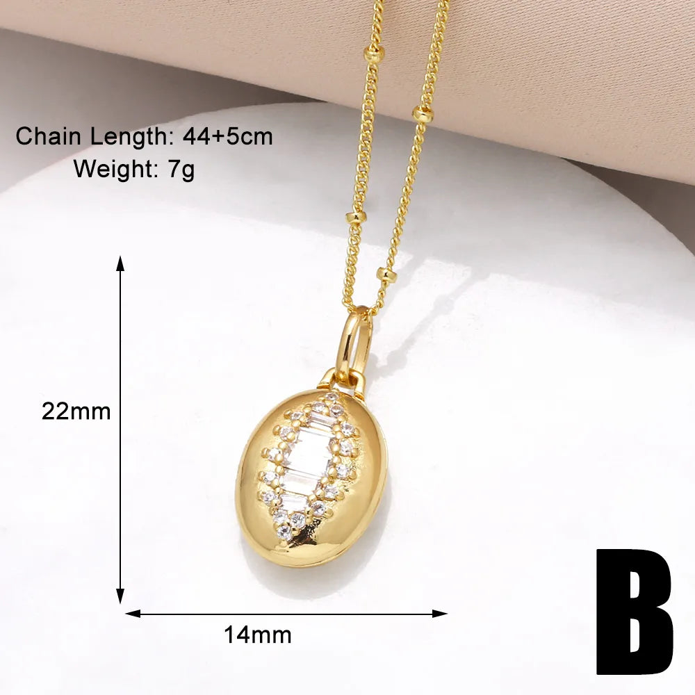 201 Stainless Steel Copper 18K Gold Plated Inlay Sun Shell Zircon Pendant Necklace