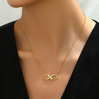 201 Stainless Steel Copper 18K Gold Plated Simple Style Commute Inlay Infinity Arrow Zircon Pendant Necklace