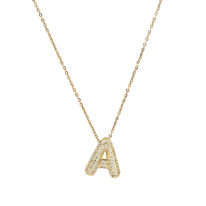 201 Stainless Steel Copper 18K Gold Plated Simple Style Inlay Letter Zircon Pendant Necklace