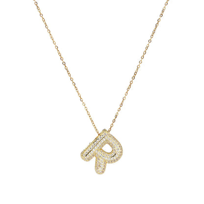 201 Stainless Steel Copper 18K Gold Plated Simple Style Inlay Letter Zircon Pendant Necklace