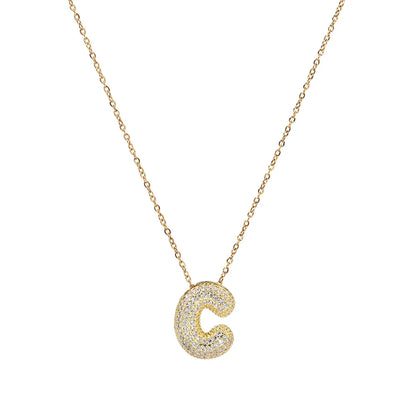 201 Stainless Steel Copper 18K Gold Plated Simple Style Inlay Letter Zircon Pendant Necklace