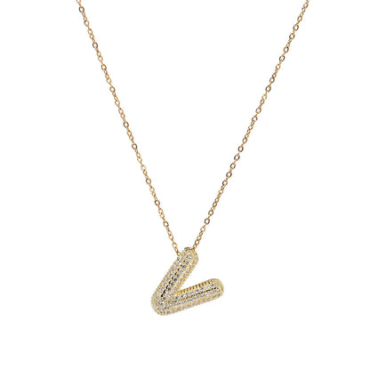 201 Stainless Steel Copper 18K Gold Plated Simple Style Inlay Letter Zircon Pendant Necklace