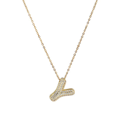 201 Stainless Steel Copper 18K Gold Plated Simple Style Inlay Letter Zircon Pendant Necklace