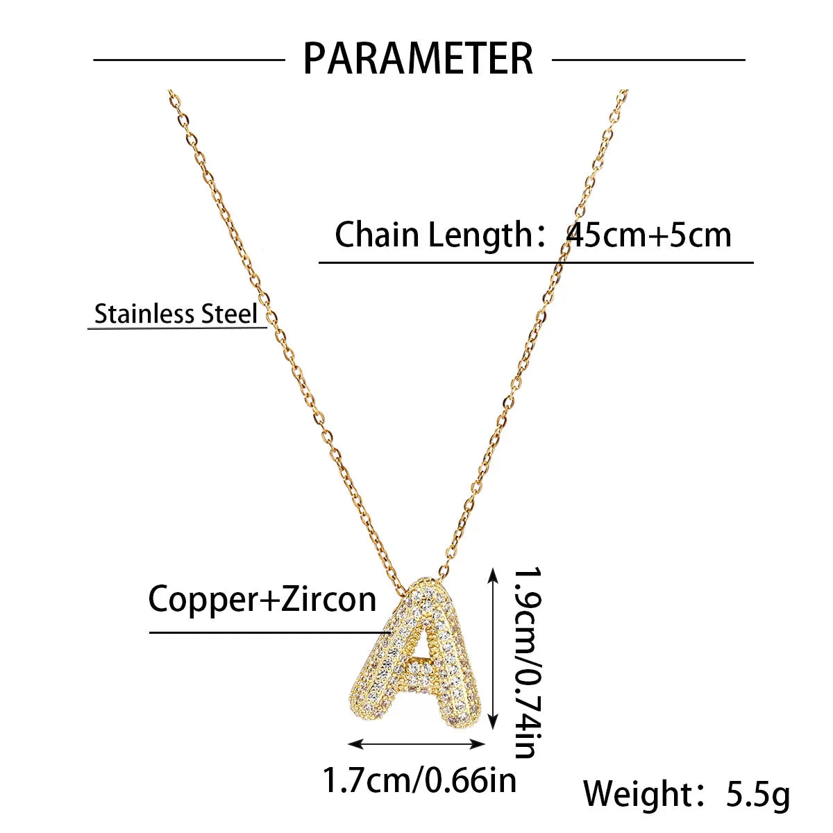 201 Stainless Steel Copper 18K Gold Plated Simple Style Inlay Letter Zircon Pendant Necklace