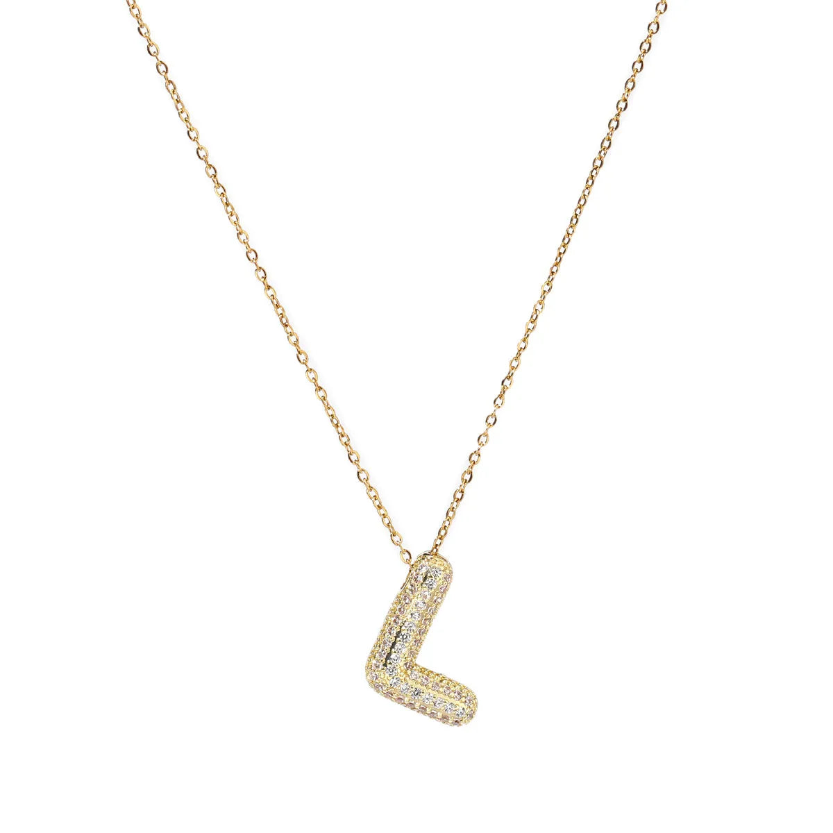 201 Stainless Steel Copper 18K Gold Plated Simple Style Inlay Letter Zircon Pendant Necklace