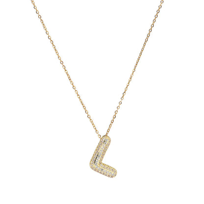 201 Stainless Steel Copper 18K Gold Plated Simple Style Inlay Letter Zircon Pendant Necklace