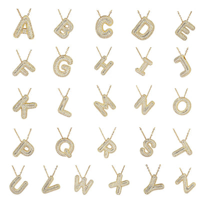 201 Stainless Steel Copper 18K Gold Plated Simple Style Inlay Letter Zircon Pendant Necklace