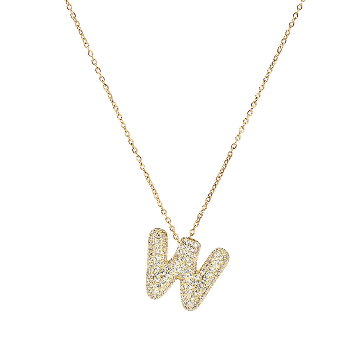 201 Stainless Steel Copper 18K Gold Plated Simple Style Inlay Letter Zircon Pendant Necklace