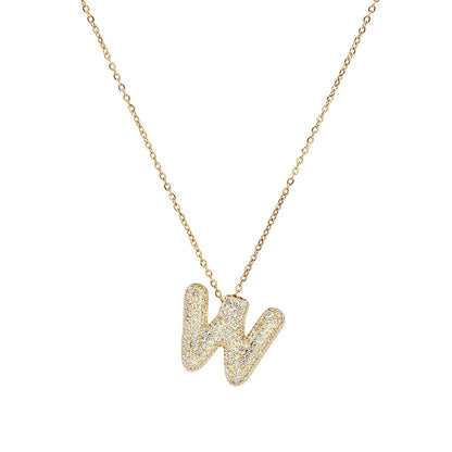 201 Stainless Steel Copper 18K Gold Plated Simple Style Inlay Letter Zircon Pendant Necklace