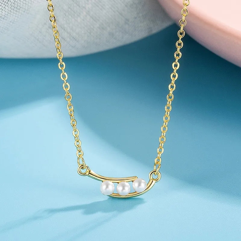 201 Stainless Steel Copper Gold Plated Inlay Geometric Artificial Pearls Pendant Necklace