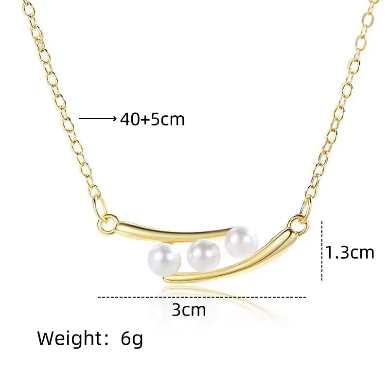 201 Stainless Steel Copper Gold Plated Inlay Geometric Artificial Pearls Pendant Necklace