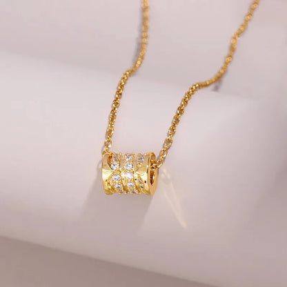 201 Stainless Steel Copper Gold Plated Inlay Geometric Zircon Pendant Necklace