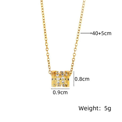 201 Stainless Steel Copper Gold Plated Inlay Geometric Zircon Pendant Necklace