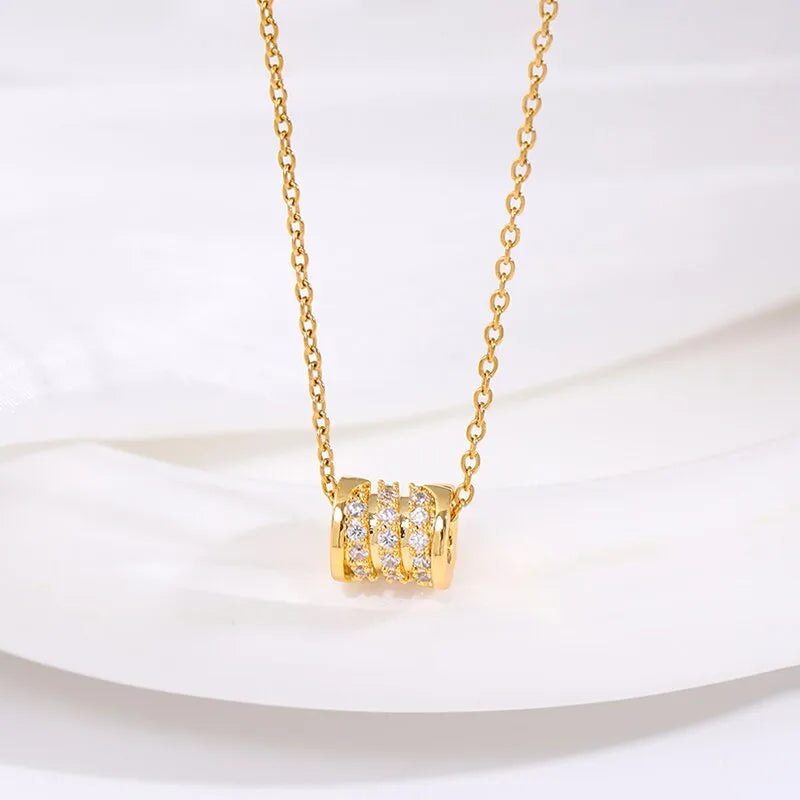 201 Stainless Steel Copper Gold Plated Inlay Geometric Zircon Pendant Necklace