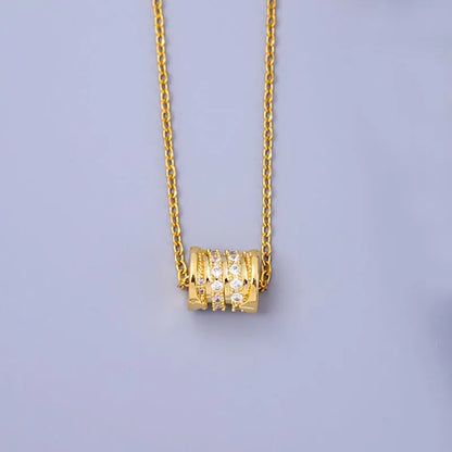 201 Stainless Steel Copper Gold Plated Inlay Geometric Zircon Pendant Necklace