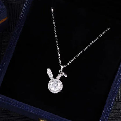 201 Stainless Steel Copper Gold Plated Inlay Rabbit Glass Stone Zircon Pendant Necklace