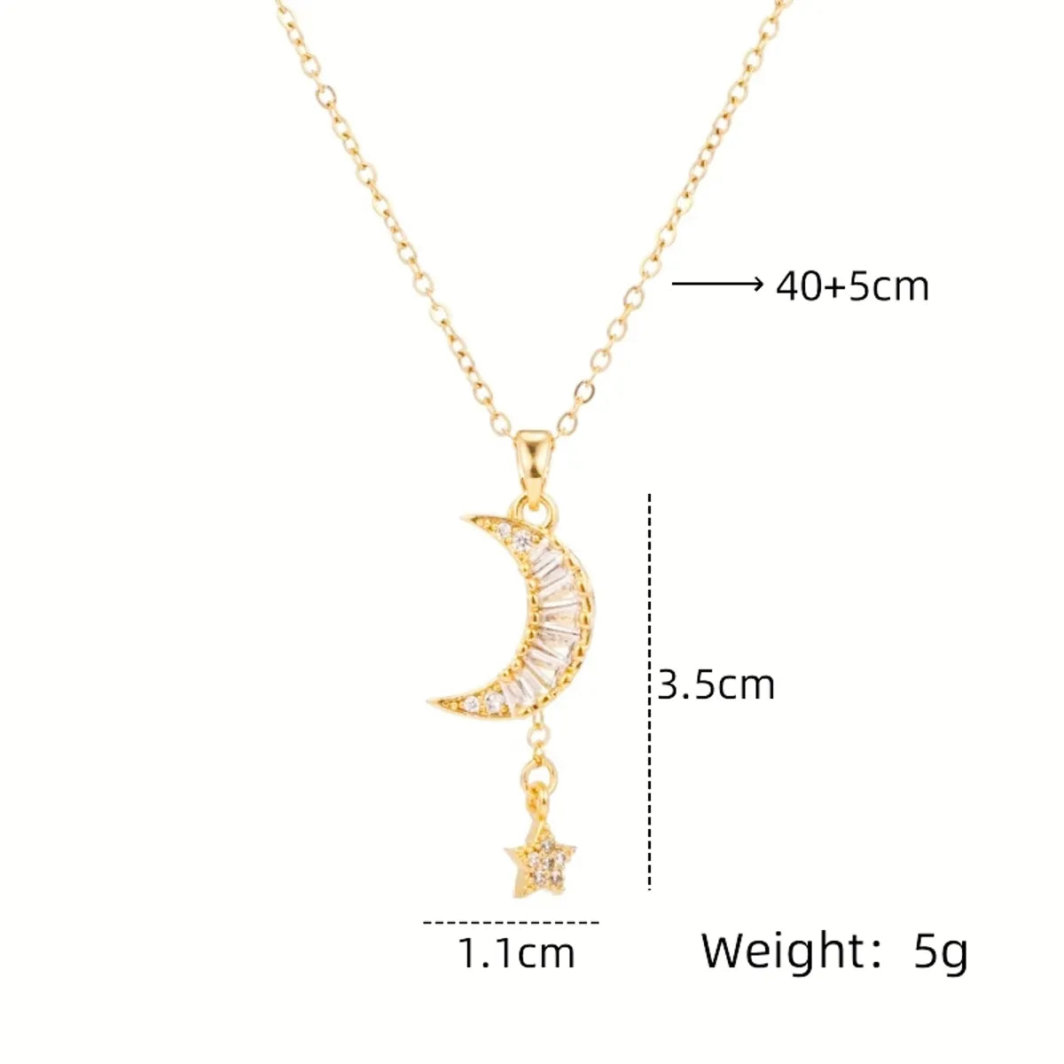 201 Stainless Steel Copper Gold Plated Plating Inlay Moon Glass Zircon Pendant Necklace