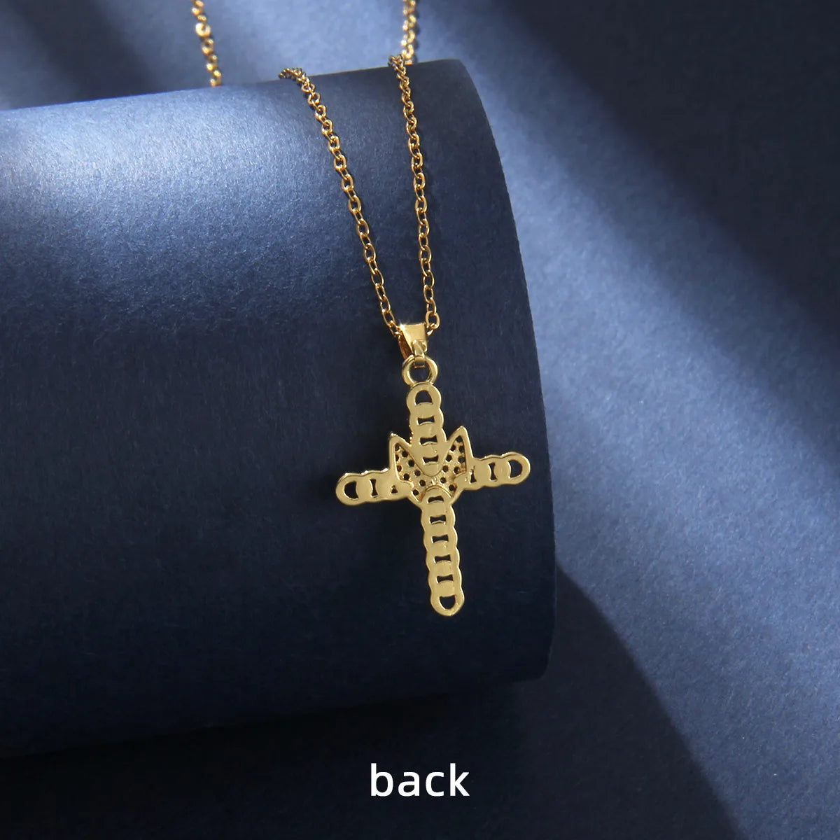 201 Stainless Steel Copper Gold Plated Retro Commute Plating Cross Zircon Pendant Necklace