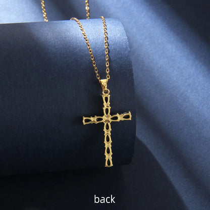 201 Stainless Steel Copper Gold Plated Retro Luxurious Commute Inlay Cross Zircon Pendant Necklace