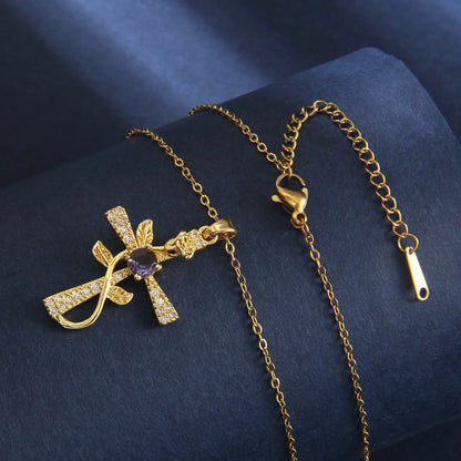 201 Stainless Steel Copper Gold Plated Retro Simple Style Plating Inlay Cross Rose Zircon Pendant Necklace