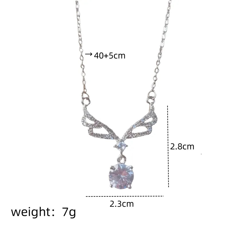 201 Stainless Steel Copper Inlay Bow Knot Zircon Pendant Necklace