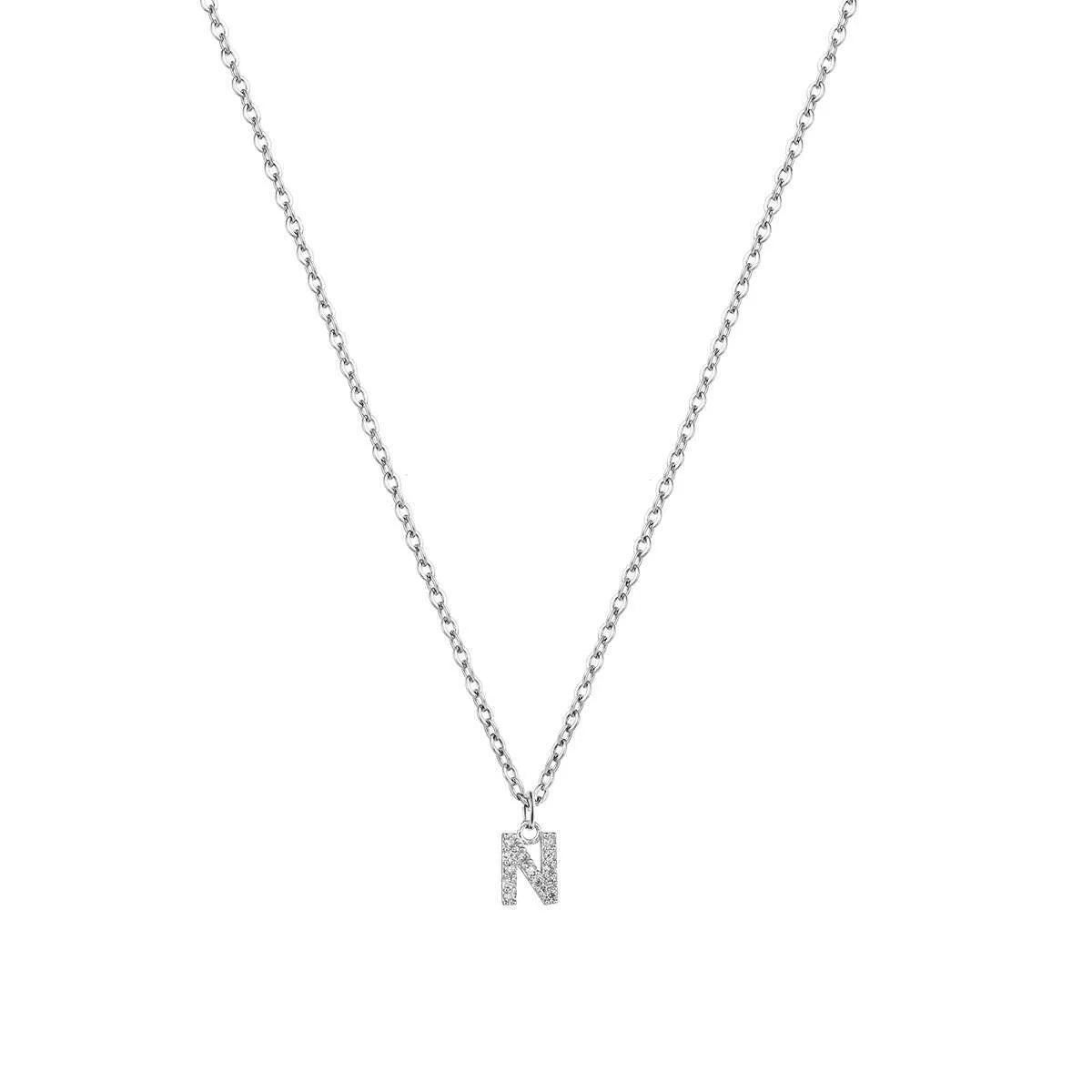 201 Stainless Steel Copper Inlay Letter Zircon Pendant Necklace