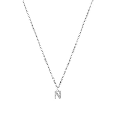 201 Stainless Steel Copper Inlay Letter Zircon Pendant Necklace