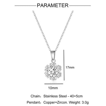 201 Stainless Steel Copper Inlay Snowflake Zircon Pendant Necklace