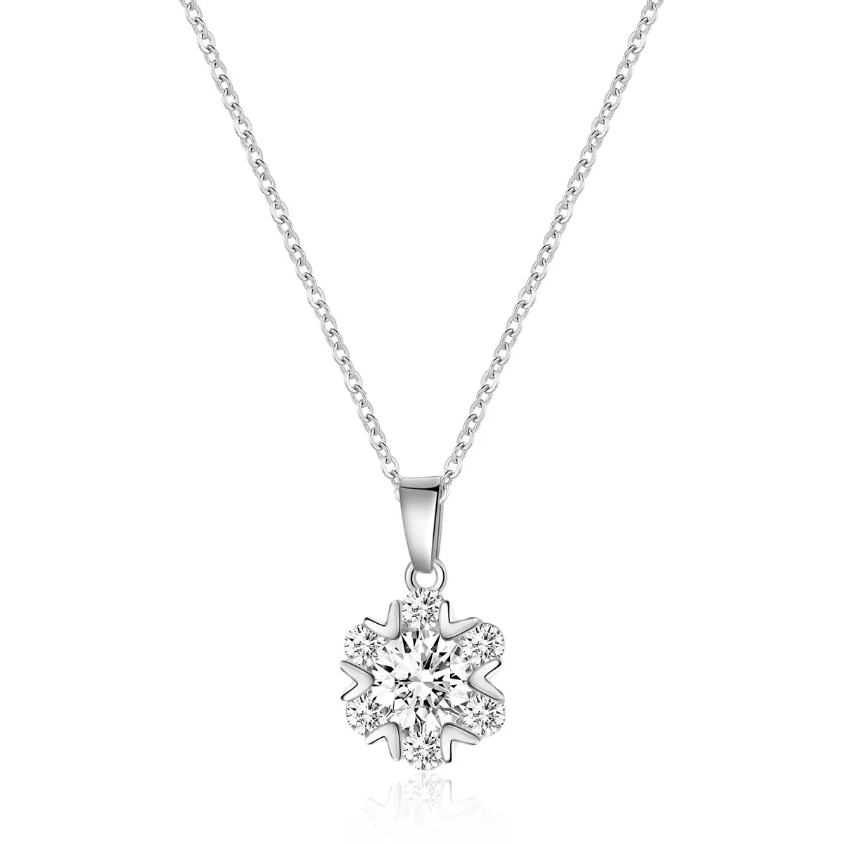 201 Stainless Steel Copper Inlay Snowflake Zircon Pendant Necklace