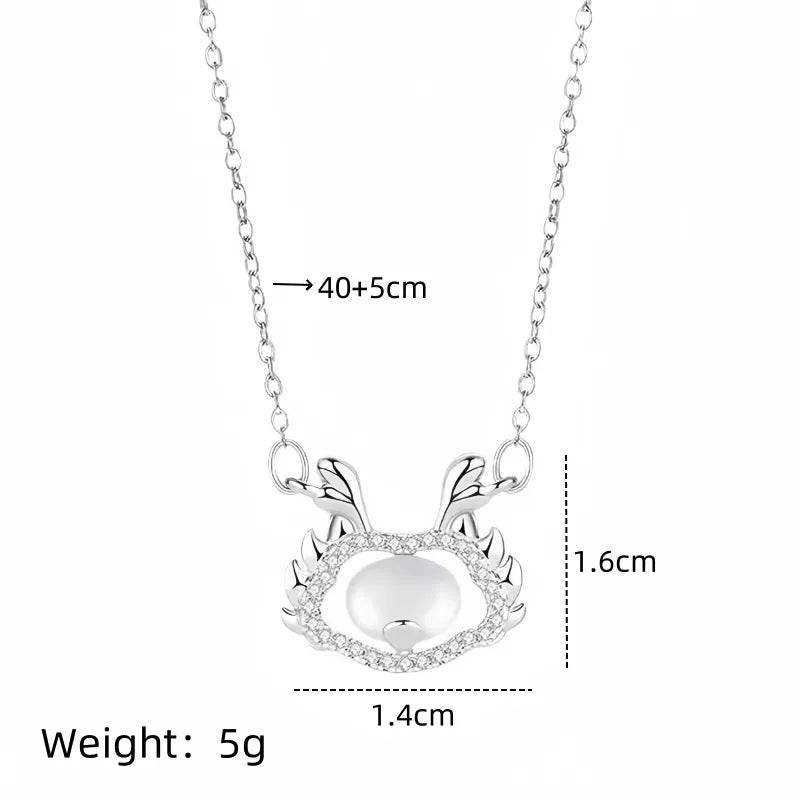 201 Stainless Steel Copper Plating Inlay Dragon Resin Zircon Pendant Necklace