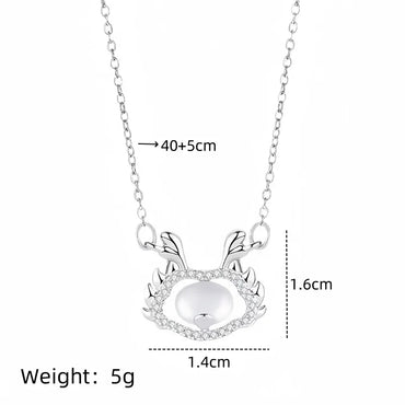 201 Stainless Steel Copper Plating Inlay Dragon Resin Zircon Pendant Necklace