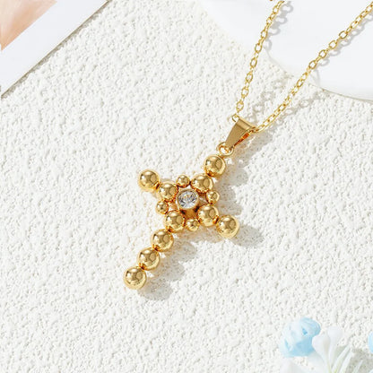 201 Stainless Steel Gold Plated Simple Style Inlay Cross Zircon Pendant Necklace