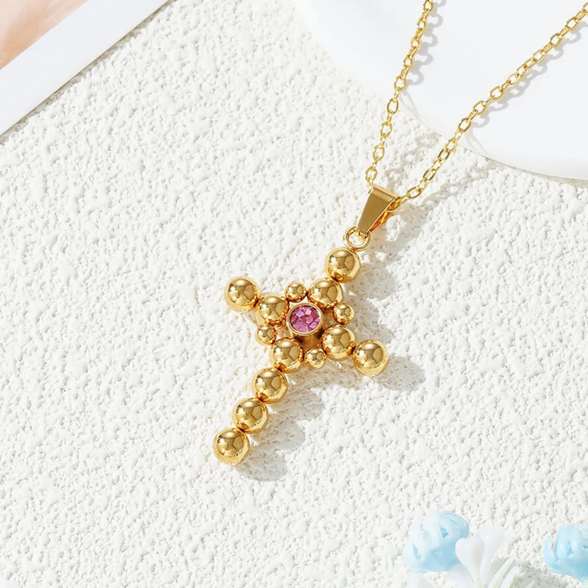 201 Stainless Steel Gold Plated Simple Style Inlay Cross Zircon Pendant Necklace