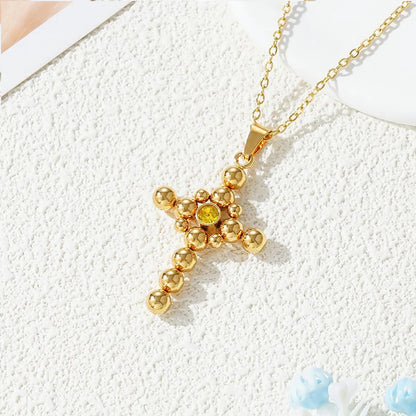 201 Stainless Steel Gold Plated Simple Style Inlay Cross Zircon Pendant Necklace