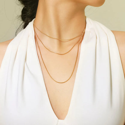 201 Stainless Steel Gold Plated Simple Style Solid Color Three Layer Necklace