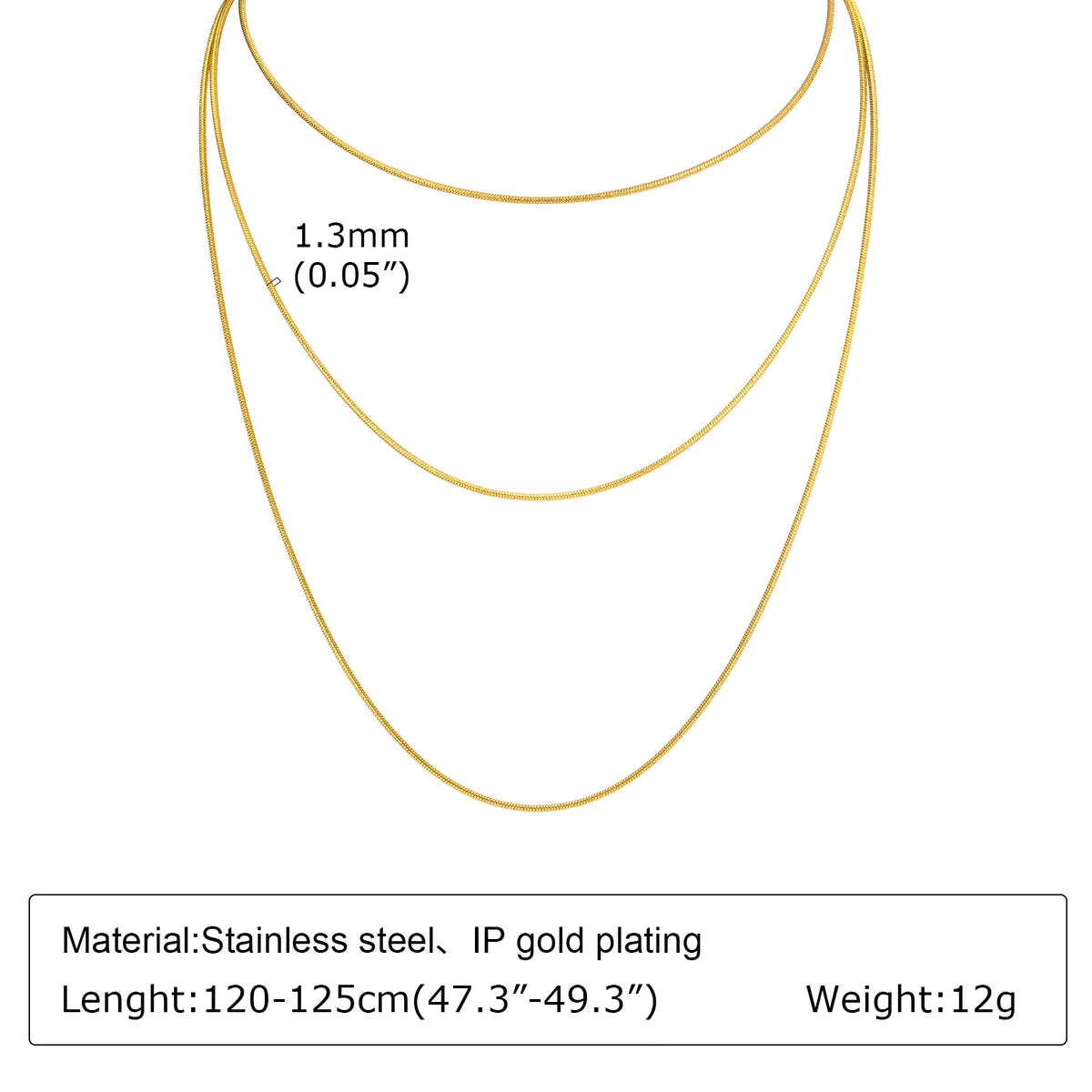 201 Stainless Steel Gold Plated Simple Style Solid Color Three Layer Necklace