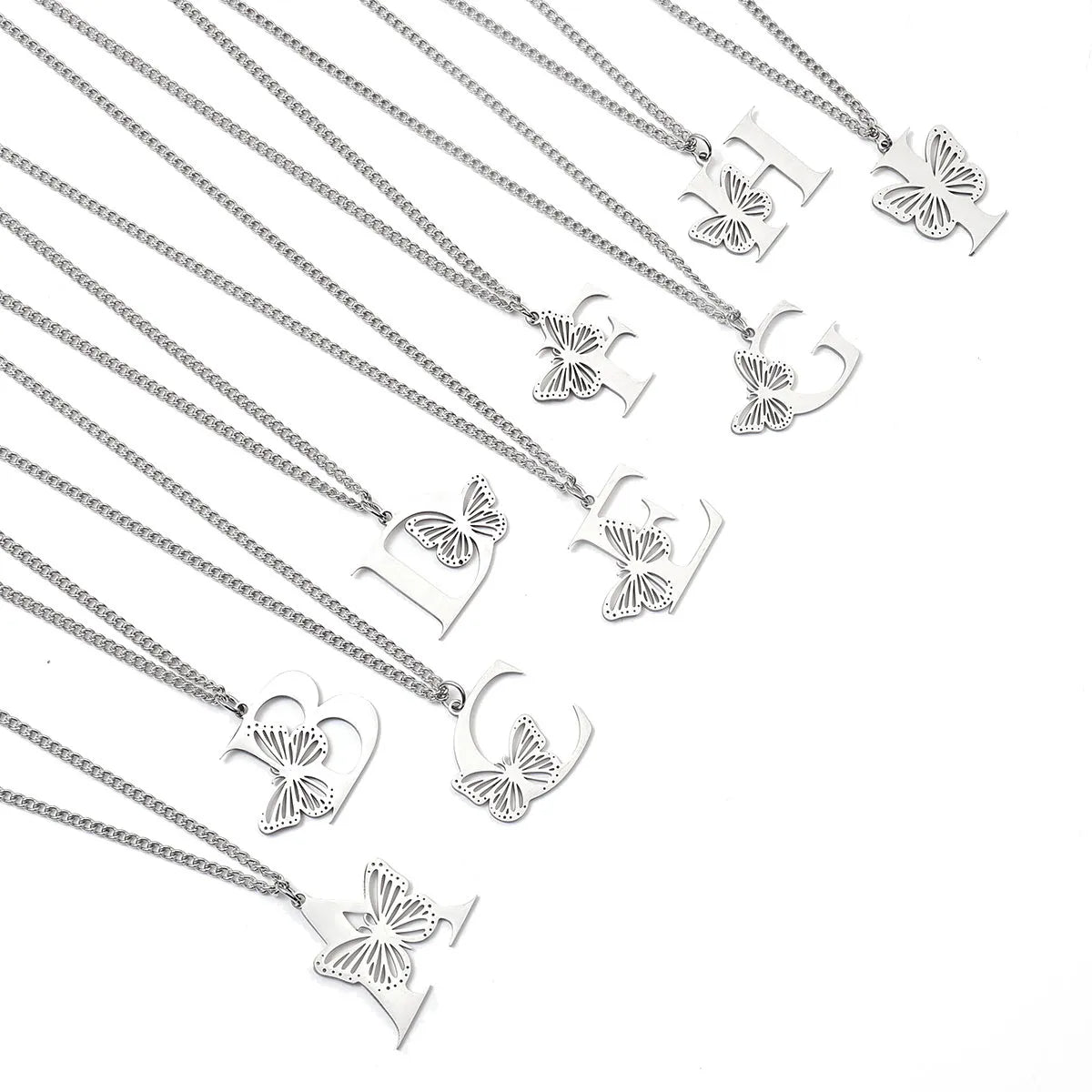 Wholesale Jewelry IG Style Hip-Hop Letter Butterfly 201 Stainless Steel Pendant Necklace