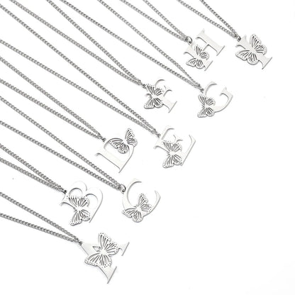 Wholesale Jewelry IG Style Hip-Hop Letter Butterfly 201 Stainless Steel Pendant Necklace