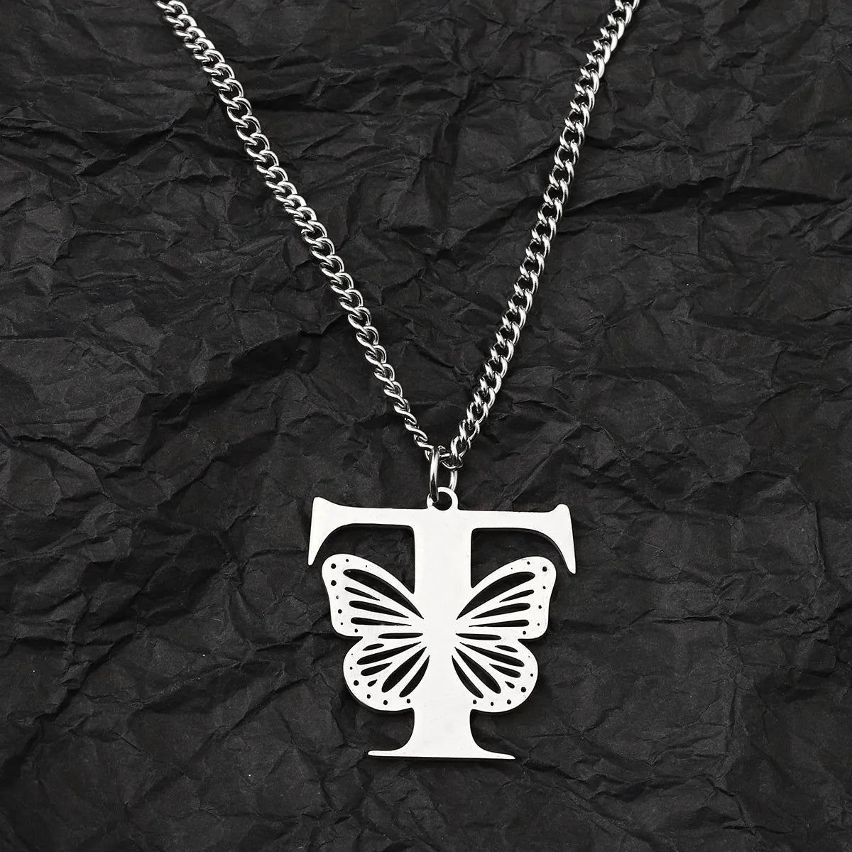 Wholesale Jewelry IG Style Hip-Hop Letter Butterfly 201 Stainless Steel Pendant Necklace