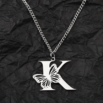 Wholesale Jewelry IG Style Hip-Hop Letter Butterfly 201 Stainless Steel Pendant Necklace