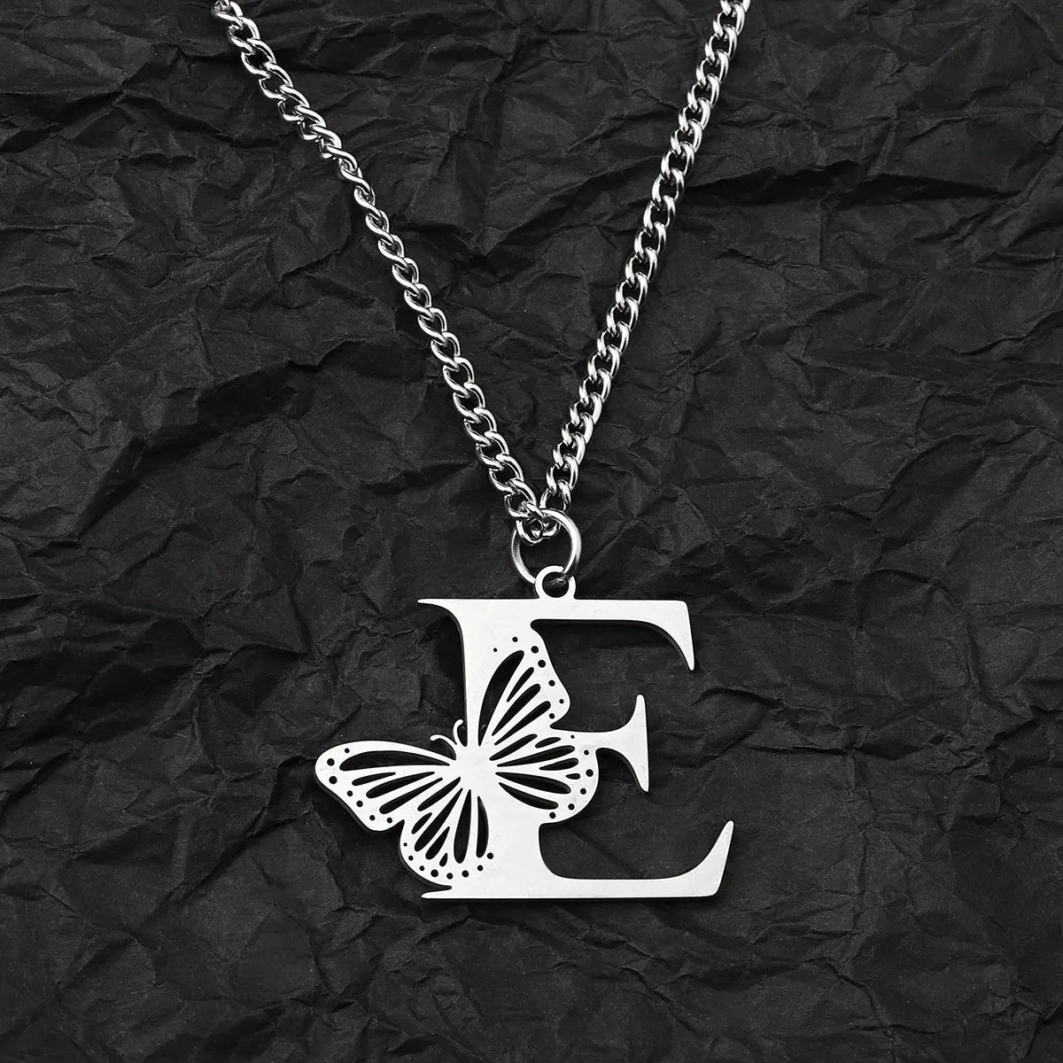 Wholesale Jewelry IG Style Hip-Hop Letter Butterfly 201 Stainless Steel Pendant Necklace