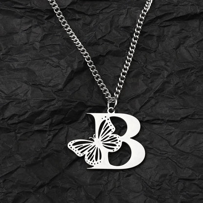 Wholesale Jewelry IG Style Hip-Hop Letter Butterfly 201 Stainless Steel Pendant Necklace