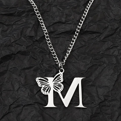 Wholesale Jewelry IG Style Hip-Hop Letter Butterfly 201 Stainless Steel Pendant Necklace