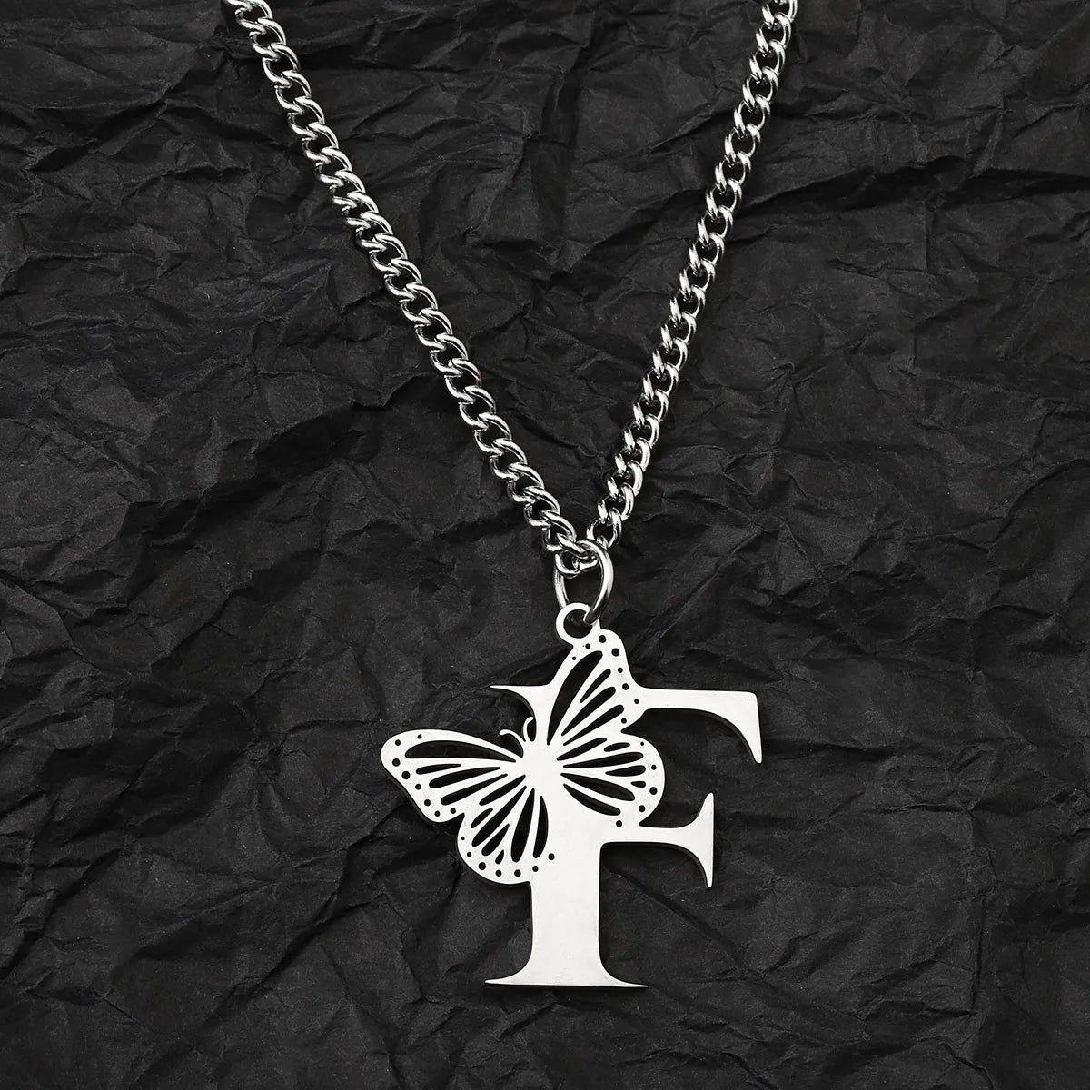 Wholesale Jewelry IG Style Hip-Hop Letter Butterfly 201 Stainless Steel Pendant Necklace