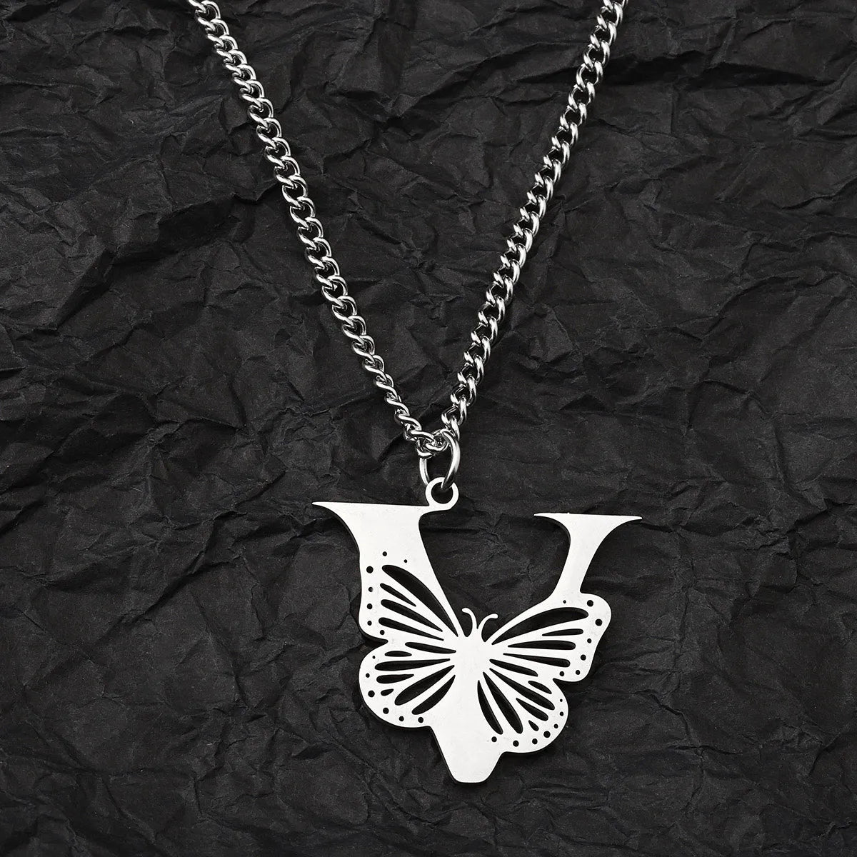 Wholesale Jewelry IG Style Hip-Hop Letter Butterfly 201 Stainless Steel Pendant Necklace