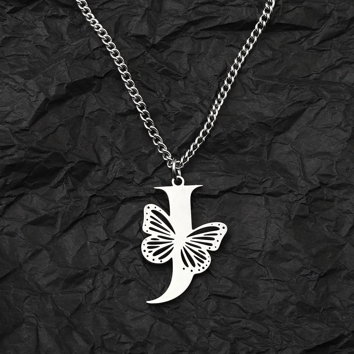 Wholesale Jewelry IG Style Hip-Hop Letter Butterfly 201 Stainless Steel Pendant Necklace